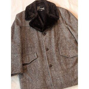 Montgomery Ward Vintage 70s Wool Gray Tweed Pile Lined Overcoat Size 44 USA